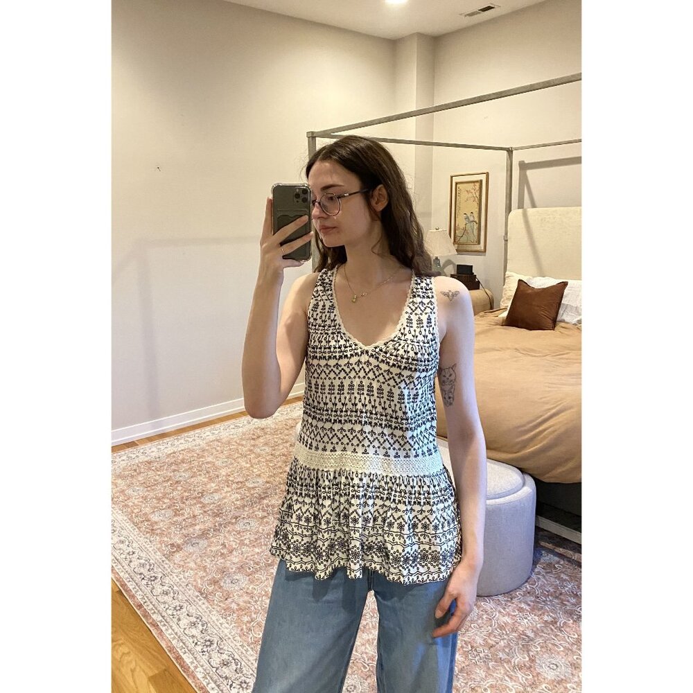 Maeve by Anthropologie Black Embroidered Tank Top Size XS